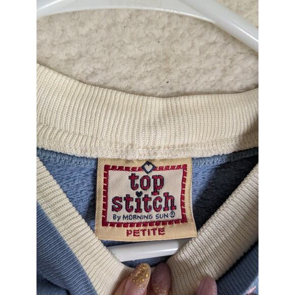 Vintage Top Stitch Sweatshirt Womens XL Blue Floral Cottagecore Embroidered - Picture 16 of 16